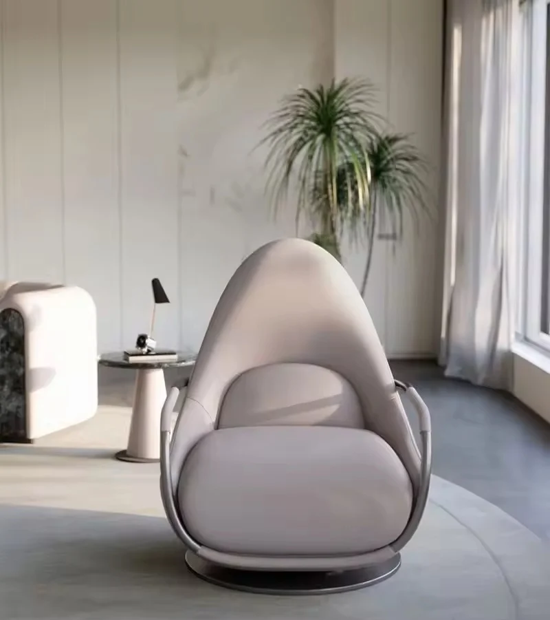 2024 New Italian Style Luxury Leather Lounge Chair - Modern Single Sofa for Living Room