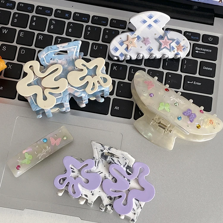 Cellulose Acetate Hair Claw Large Claw Clips For Thick Hair Flower Stars Half Round Rectangle Hair Claw