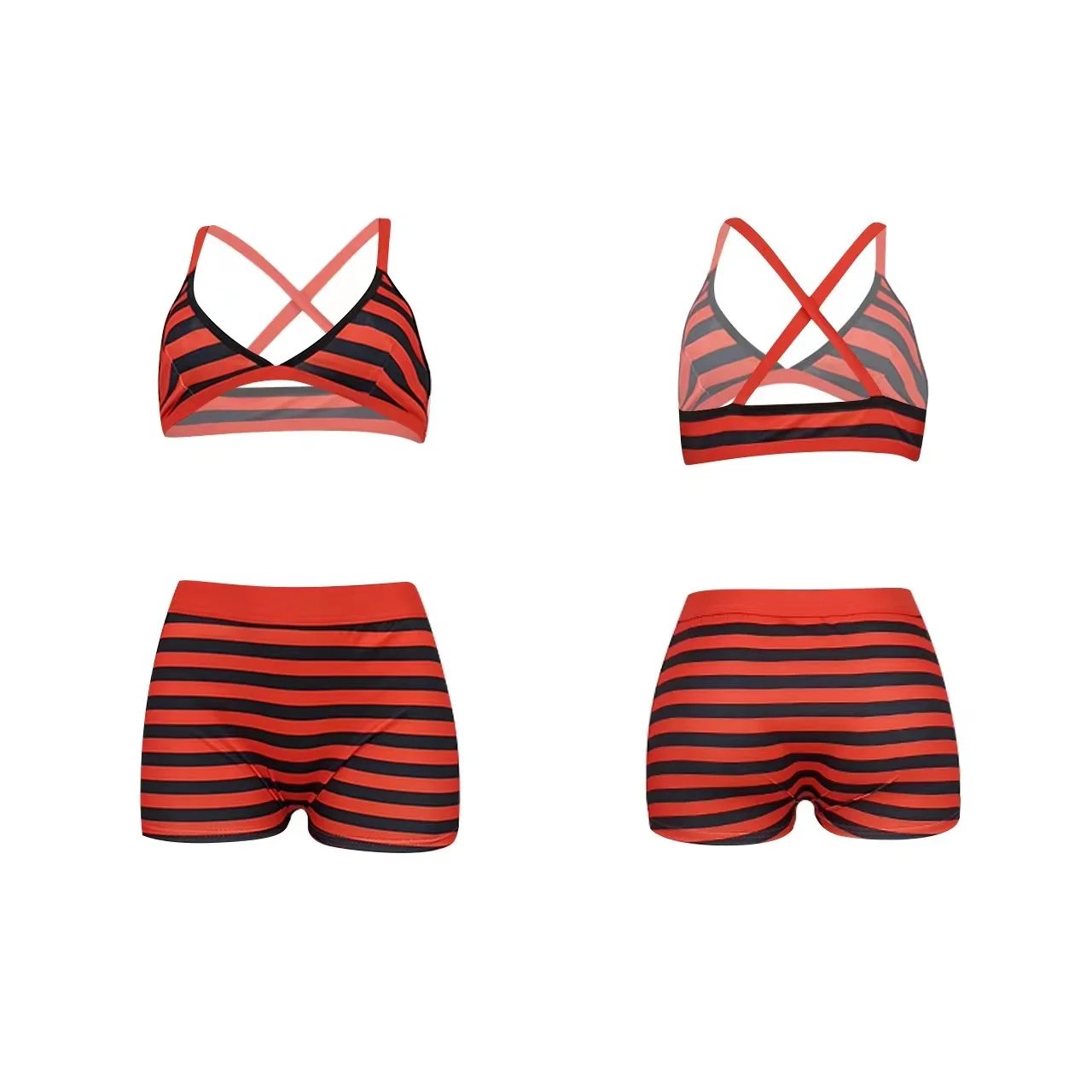 J&H 2022 new arrivals summer fashion army spaghetti strap strip crop top two piece and shorts suits women skinny gym fitness set