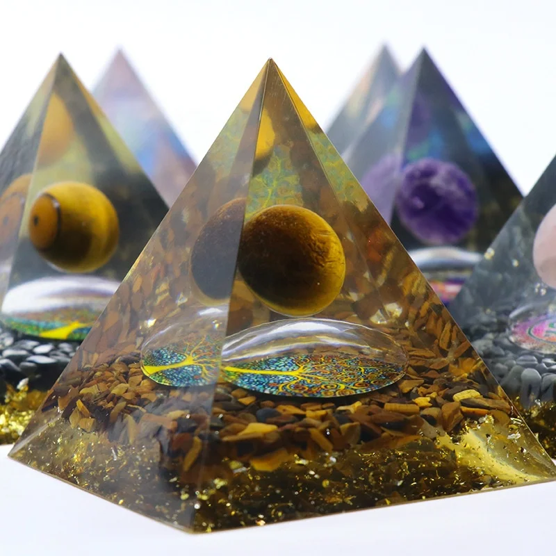Healing meditation crystal ball energy pyramid ornaments wholesale energy orgone pyramids crystals orgonite Pyramid