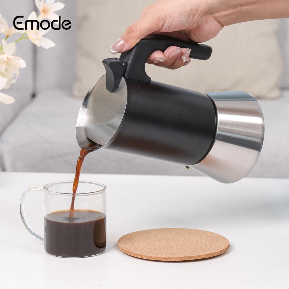 Emode 2024 Top Selling High Quality 4 6 Cups Stainless Steel Coffee Makers Valves Moka Pot With Custom Logo