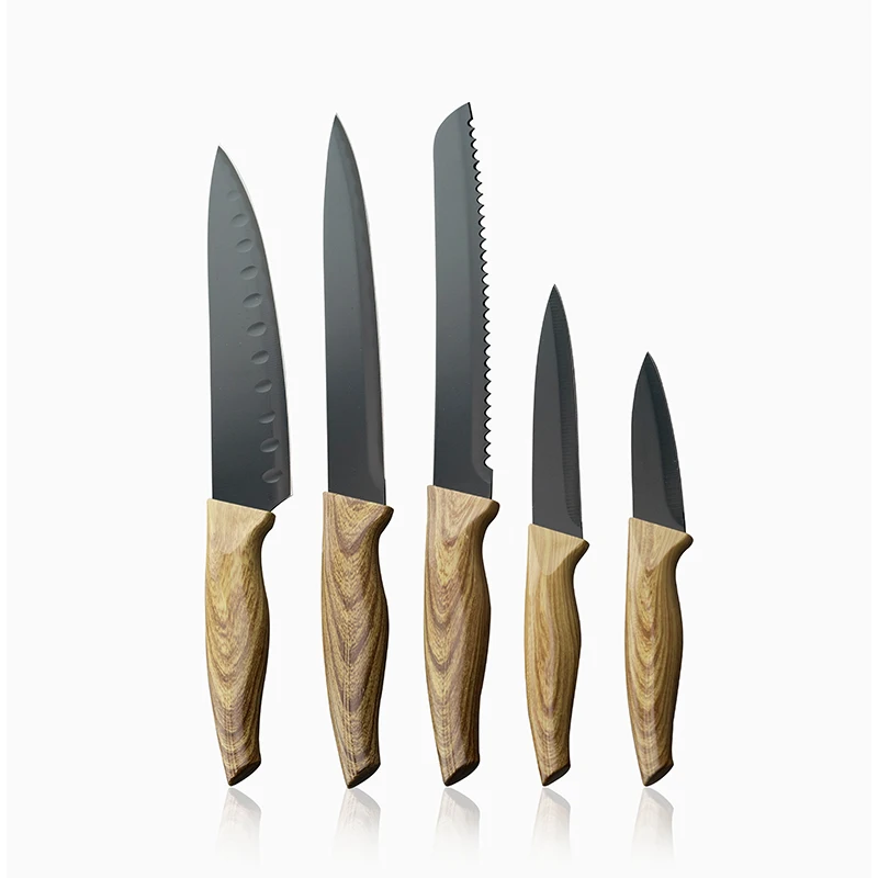 
Wooden Handle 18/0 Stainless Steel 5Pcs Sharp Knives Sets Kitchen Knife Set 