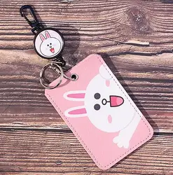 High Quality Leather ID Credit Card Name Badge Holder Case with Lanyard, Wholesale PU Leather ID Card Holder for Business