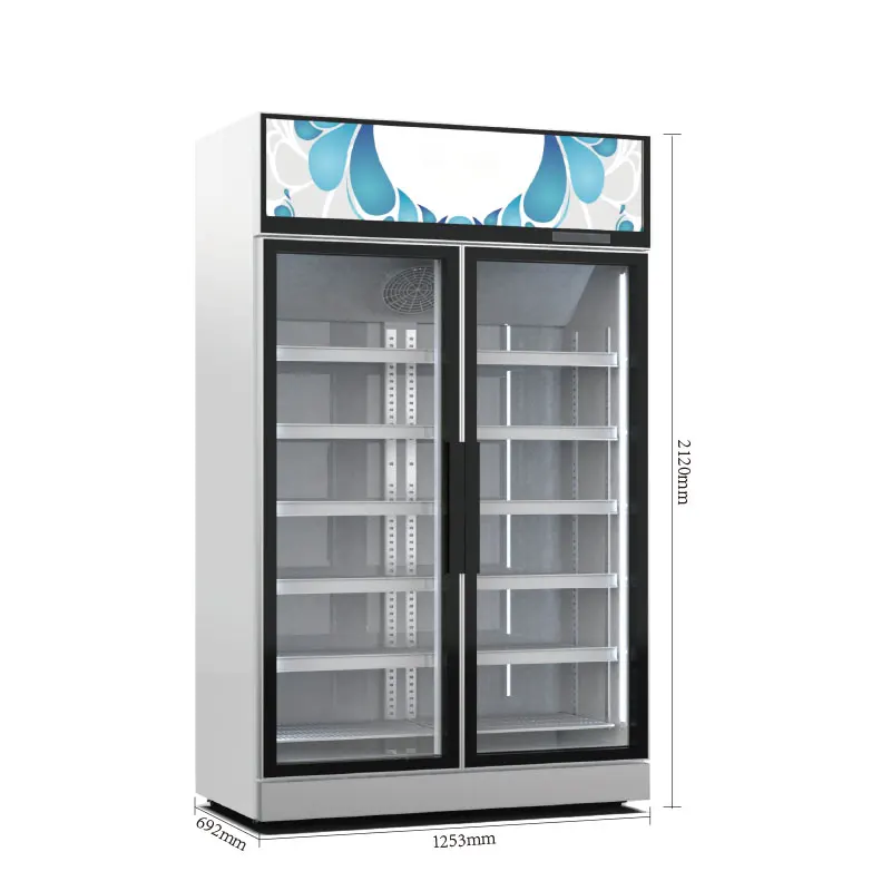 Supplier Factory Commercial 2 door corner beverage cooler refrigerated showcase display cabinet double door fridge