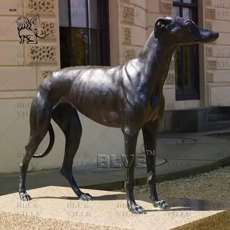 BLVE Yard Decorative Life Size Animal Statue Cast Bronze Black Greyhound Dog Sculpture