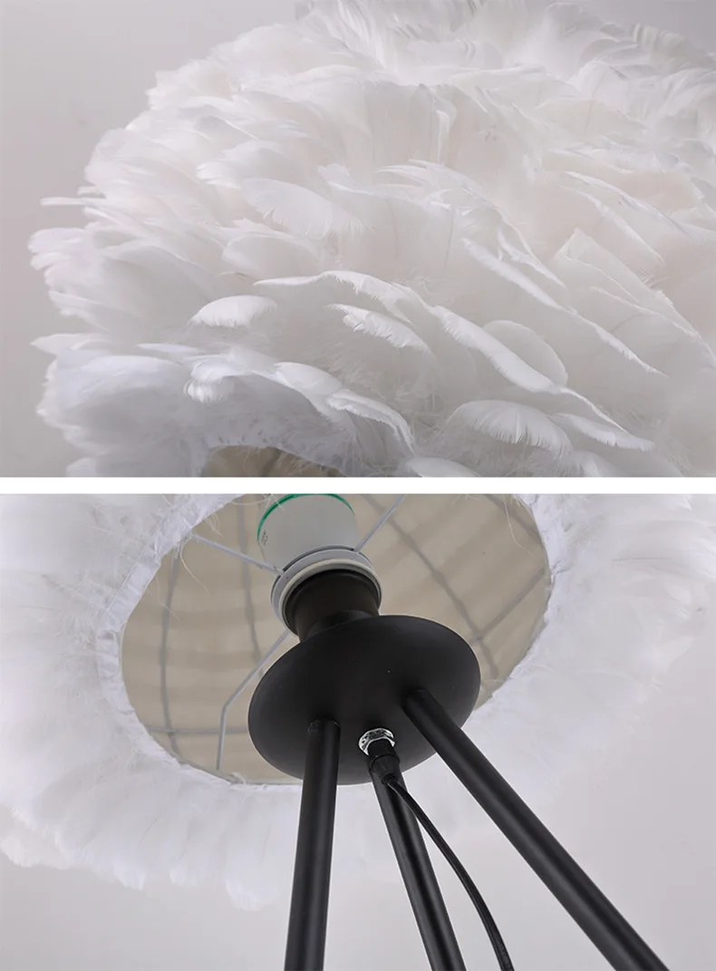 Triangle Black/White Drum Floor Lamp Modern Feather  Foot Switch for Living Room Bedroom Dresser Office Framhouse