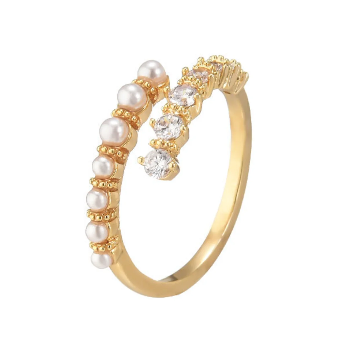 14k gold plated brass adjustable open rings jewelry inlaid with pearl zircon rings for women