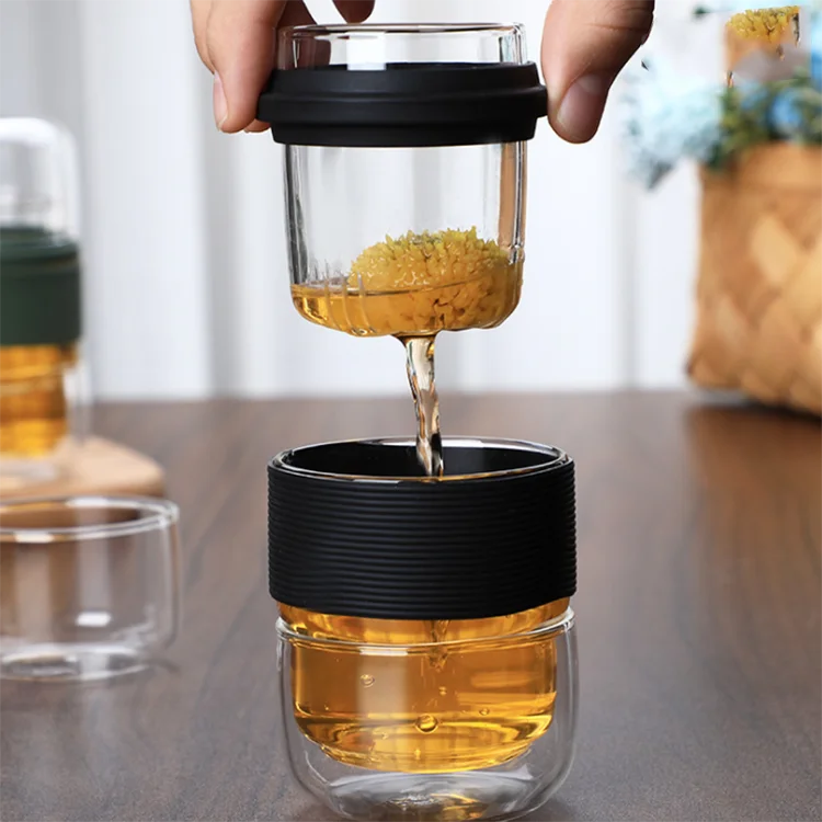 Heat Resistant Portable Travel Glass Tea Set Borosilicate Glass Cup