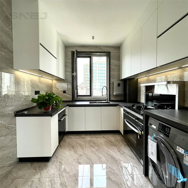 SNEJ Wholesale Kitchen Cabinets Modern Style Simple Glossy White Kitchen Cabinets for Apartment Custom Kitchen Cabinets