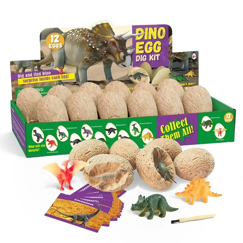 Educational DIY fossil digging archaeological toys 12 dinosaur egg digging toy set