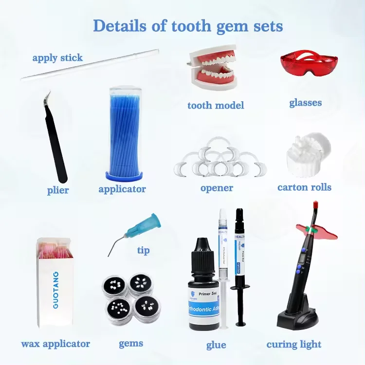 wholesale OEM crystal light cure Tooth gem kit  Professional Teeth gem whitening Diy tooth gem adhesive kit