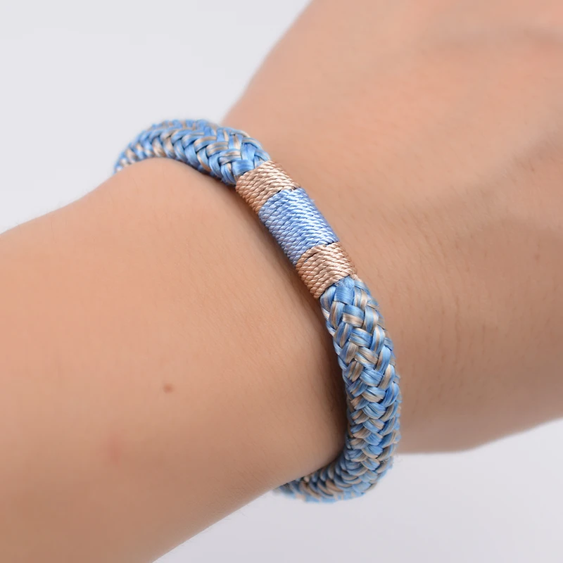 LONGJIE wholesale stainless steel buckle handmade outdoor nautical  men polyester rope bracelet for gift