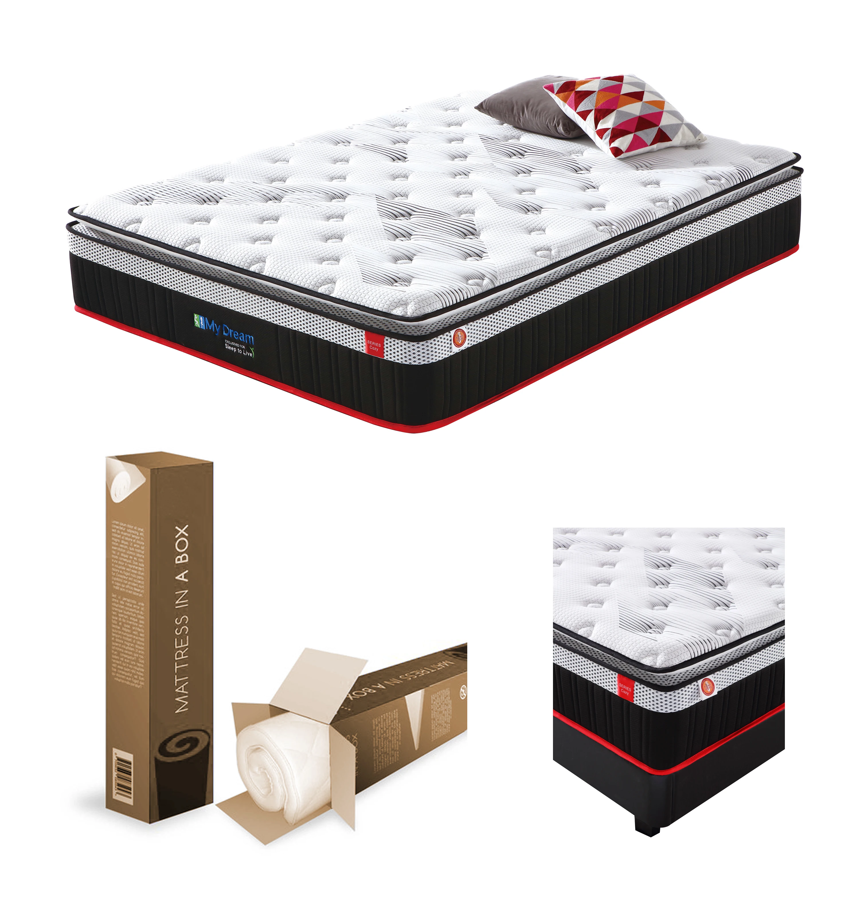 OEM детская подушка с накатанным карманом роскошная кровать большого размера латексный пружинный матрас эффектом памяти в коробке