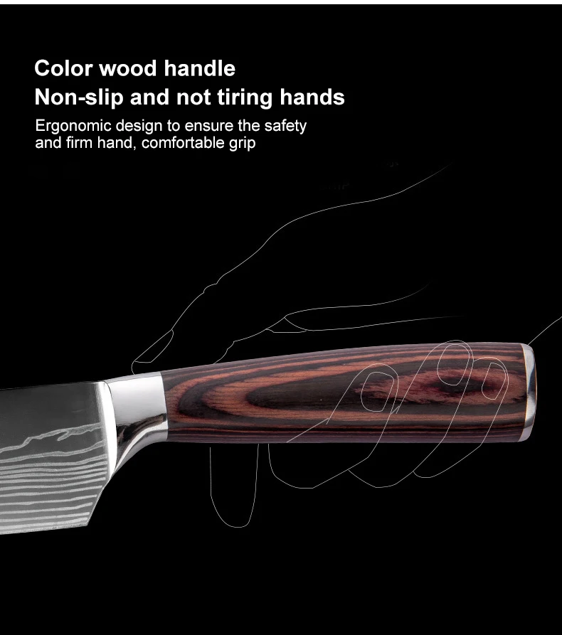 10 pcs Laser Damascus Pattern 3cr13 Stainless Steel Kitchen knife set Chef Knife