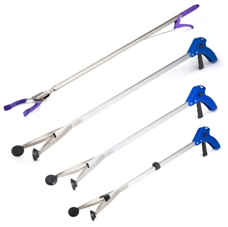 Aluminum long easy folding hand flexible trash picker extendable litter picker square claw trash reacher grabber tool picker
