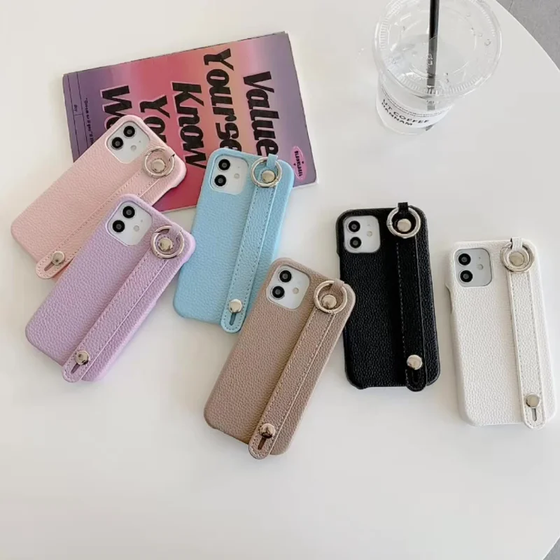 waterproof Retro simple lychee leather custom wrist band Phone case leather case