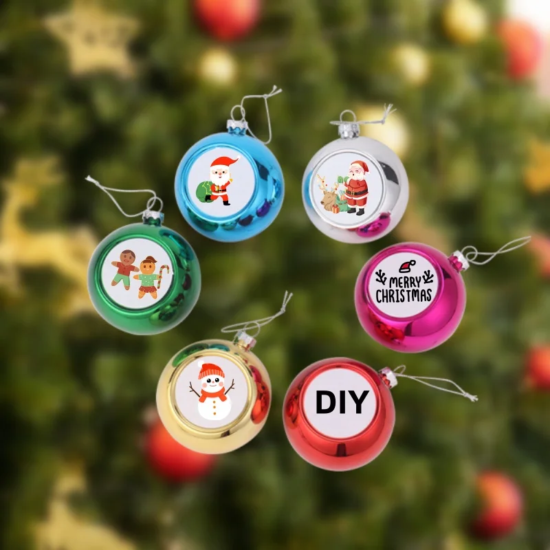 DIY 4cm Mix Color Painted Plastic Sublimation Blank Christmas Ornament Ball for Christmas Tree