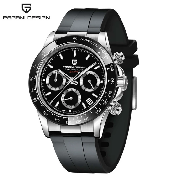 PAGANI DESIGN 1664 Relogio Watch New Quartz Wristwatch Luxury Sapphire Glass Sports Rubber Strap Chronograph Watch Men