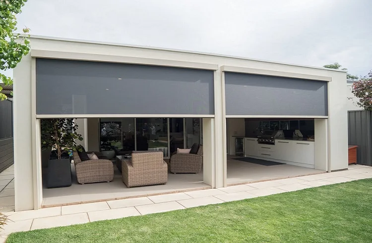 High Quality Customized Sun Shading Sunscreen Waterproof Windproof Zip Blinds Motorized Remote  Control Outdoor Roller Blinds