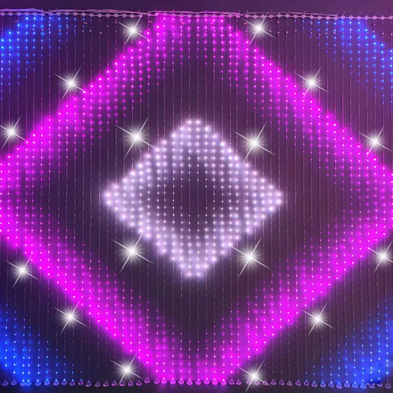 LED Illusion Point Control APP Programming Decoration Fairy String RGB Dynamic Screen 2 * 2 Voice Controlled Curtain String