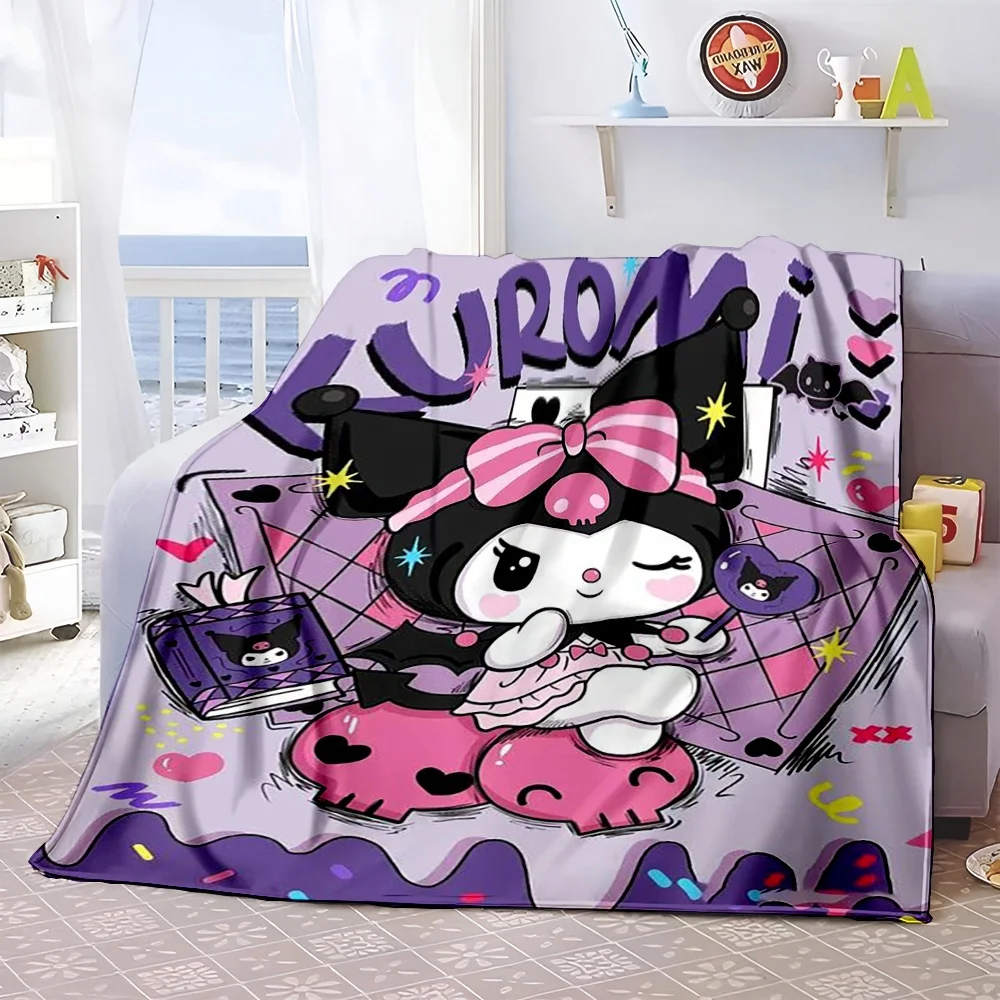 Kuromi Sanrios HD Printed Flannel Thin Blanket Throw.Four Season Blanket.for Sofa,beds,living Rooms,travel Picnic Blankets Gifts