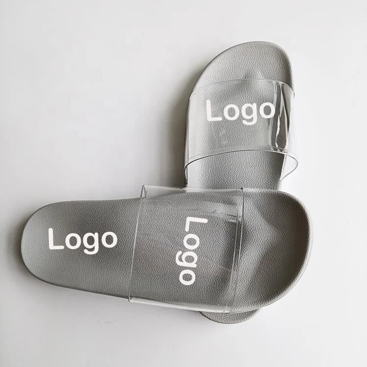 Plus Size Mens Custom Logo Slides Slippers Super Soft 3D Rubber custom logo slides Men Transparent Strap Slides