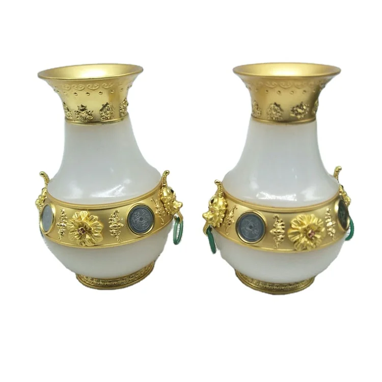 Customizable Hand engraving Creative adornment  Jade  bottle Gold And White Jade Vase for decoration home