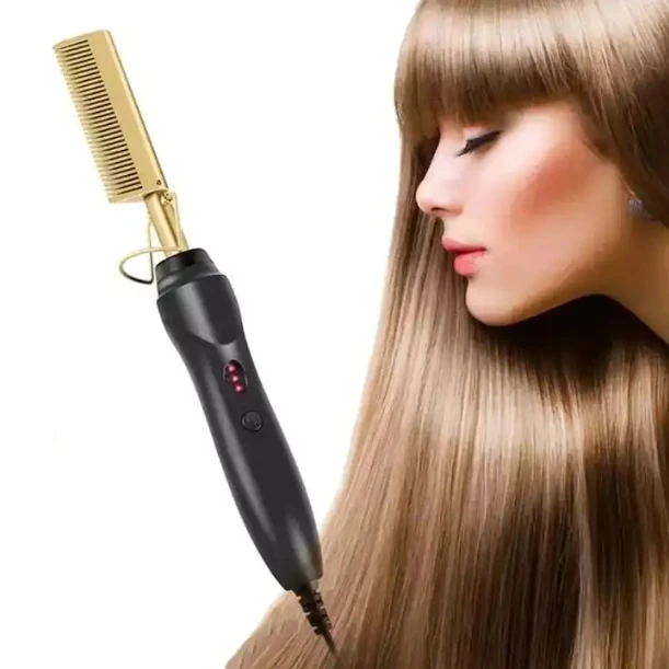 Copper Metal Hot Hair Comb Home Beauty Salon DIY Fast Heating Curling Iron Copper Comb Electric Hair Straightener Comb 2 IN 1