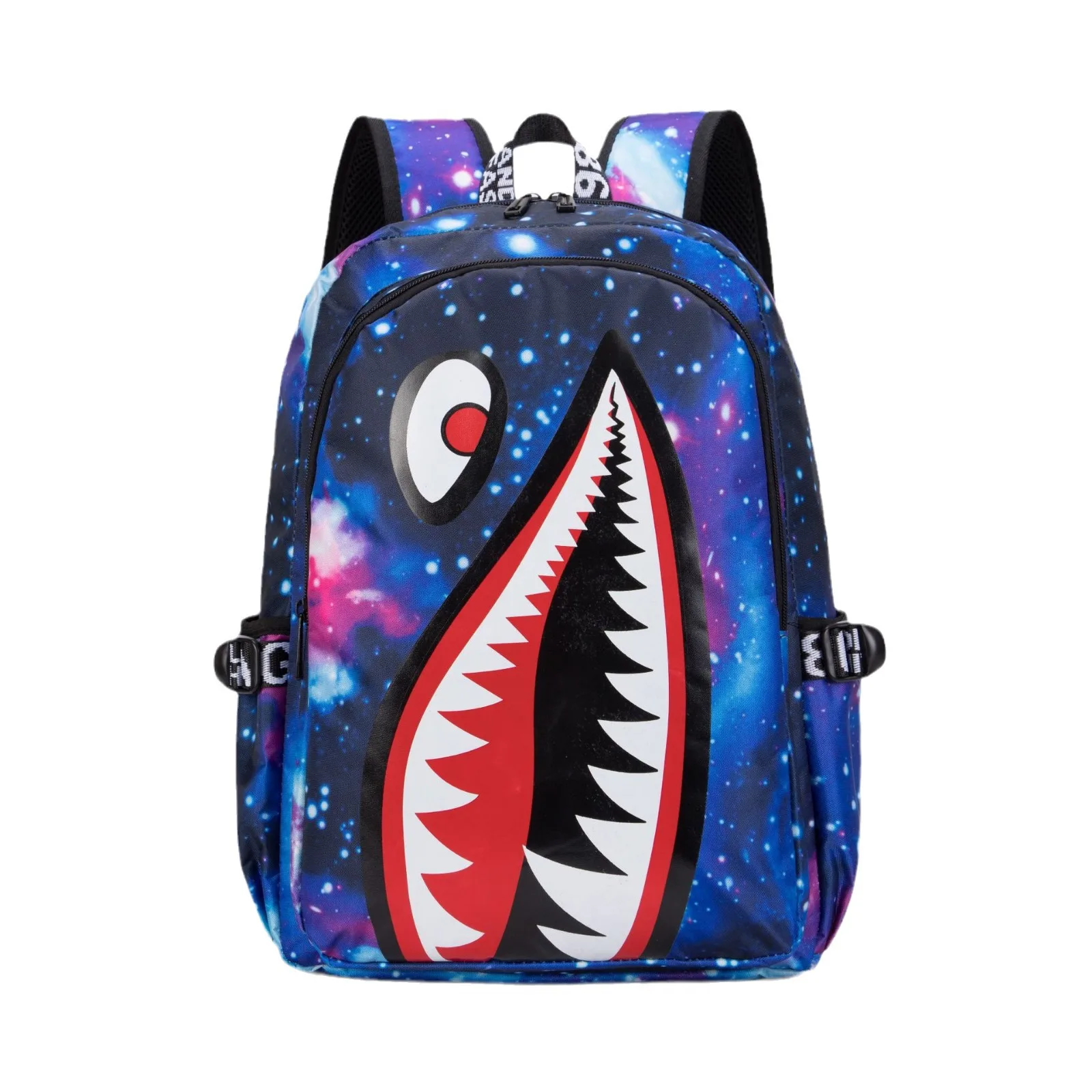 Unisex Custom Printed Oxford Shark Backpack with Zipper Closure and USB Port Personalized Polyester Lining for Students