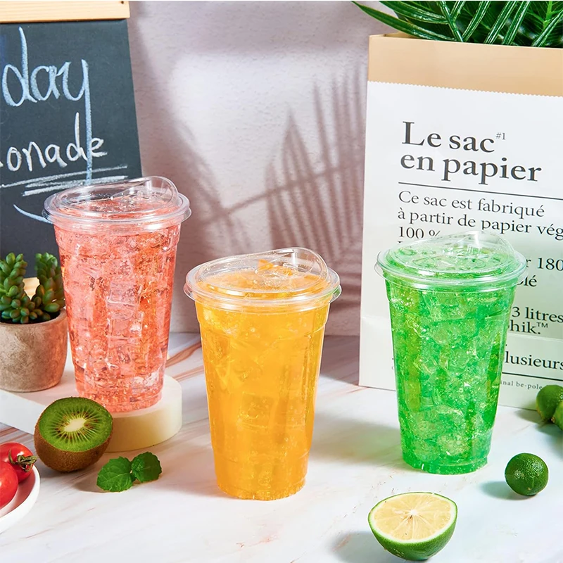 SKYDEAR 20 oz Clear Plastic PET Cups With Strawless Sip Lids Disposable Plastic Cups With Sip Through Lids for Ice Coffee