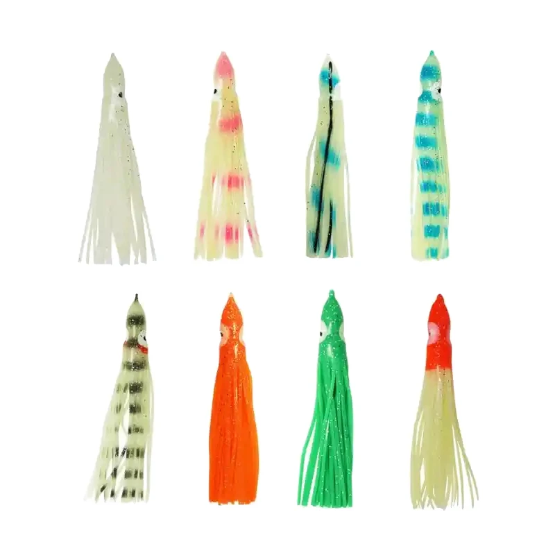 50mm 90mm 115mm Rubber octopus fishing lure Silicone glow hoochie soft octopus lure luminous squid skirts for 5pcs/bag