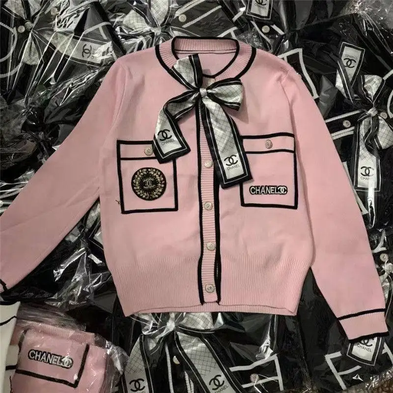 Женский винтажный кардиган на пуговицах, трикотажный свитер с круглым вырезом и длинным рукавом, с бусинами, Осень-зима 2021