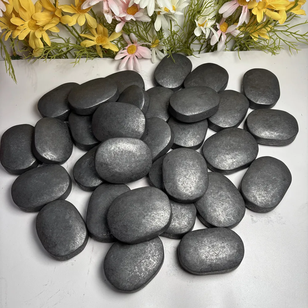 Rare Materials Natural Healing Gemstones Polished Shungite Palm Stone Crystal Crafts For Collection
