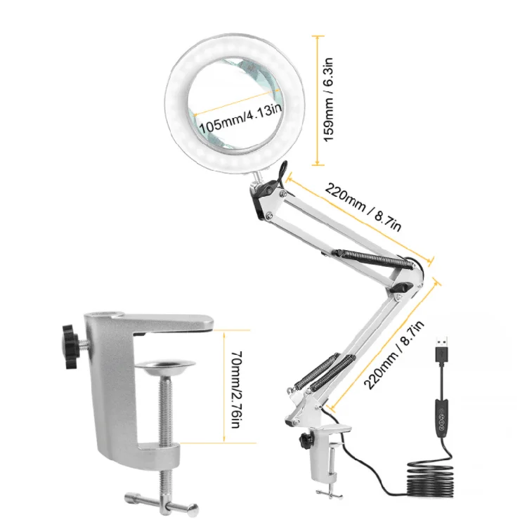 5X увеличительное стекло с подсветкой USB для чтения 3 цветными режимами Удобная Светодиодная настольная
