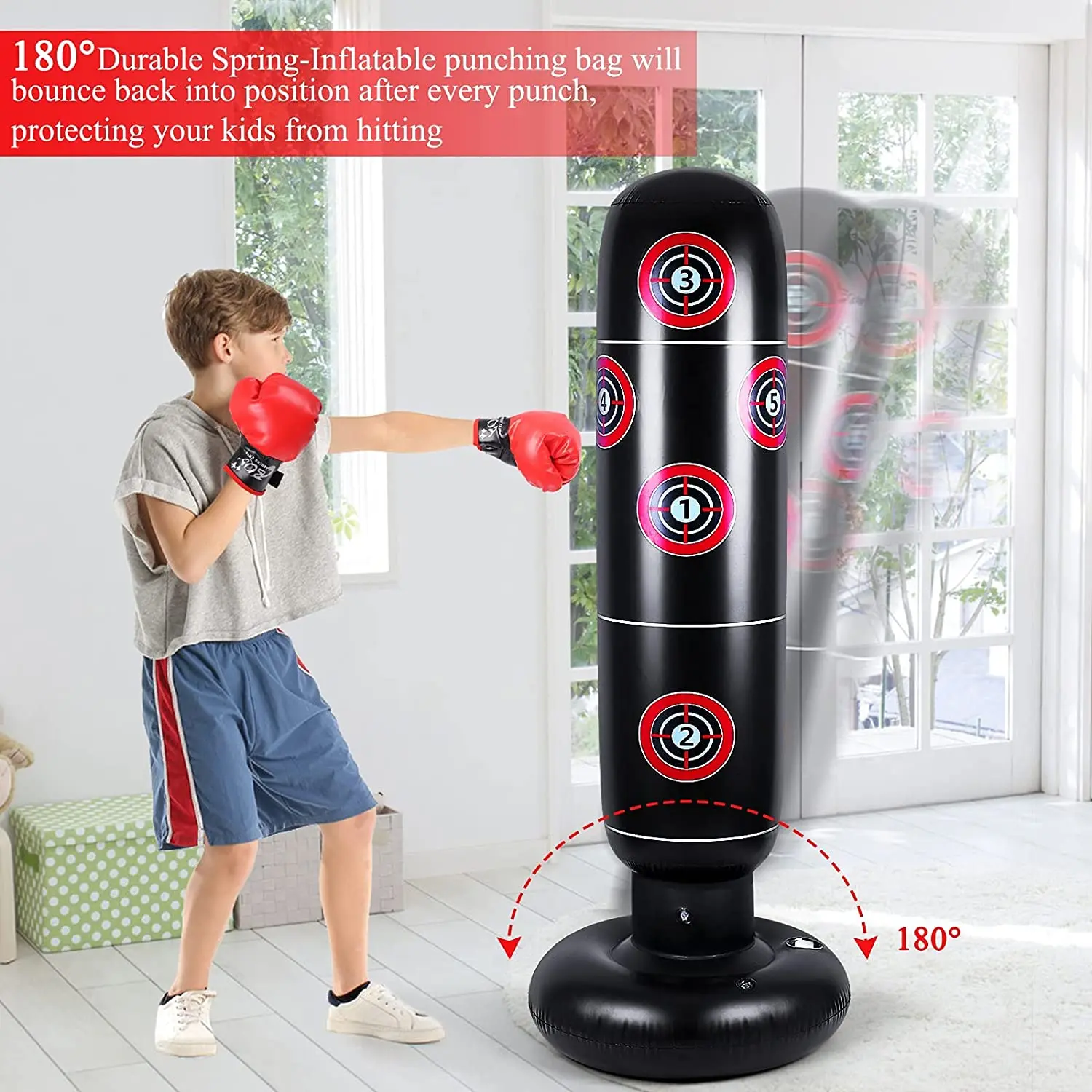 Inflatable Punching Bag for Kids Inflatable Kid Boxing Bag Children Sports Toy Free Standing Bounce Back Tumbler for Sparring