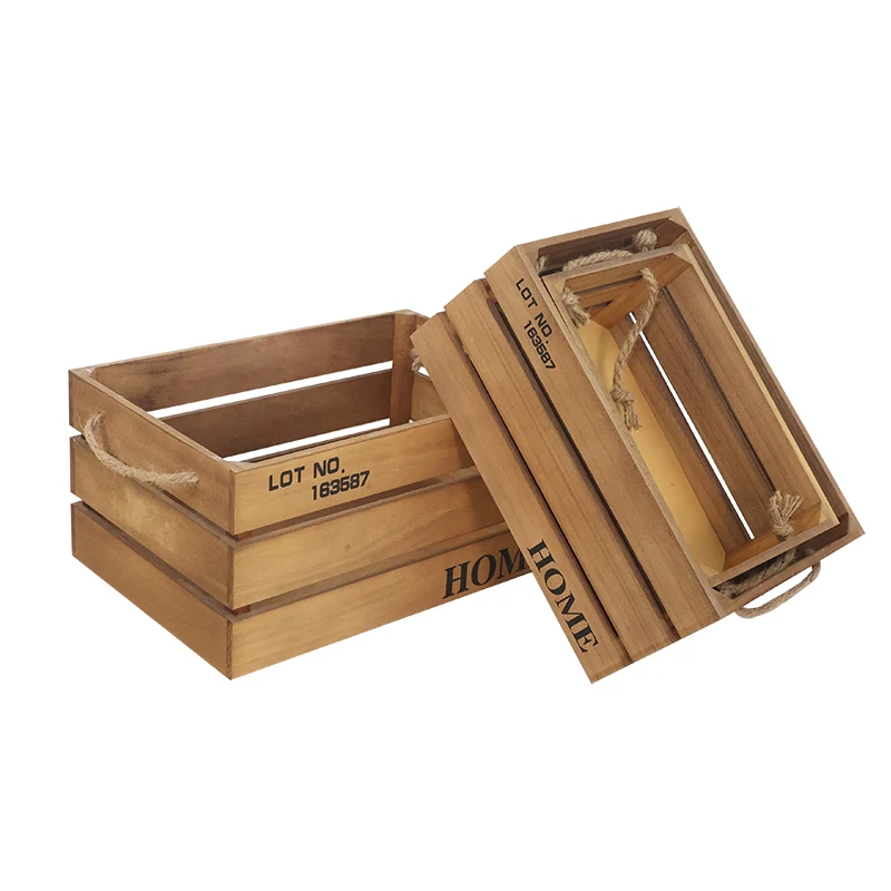 Handmade factory wholesale Wooden Basket For Storage Gift Boxes Nesting Storage Crates Set Of 3