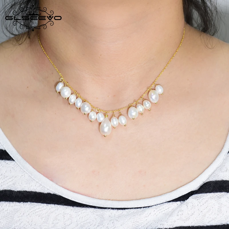 Natural Fresh Water Pearl Tassel Pendant Necklace For Women Wedding Party 925 Sterling Silver Jewelry