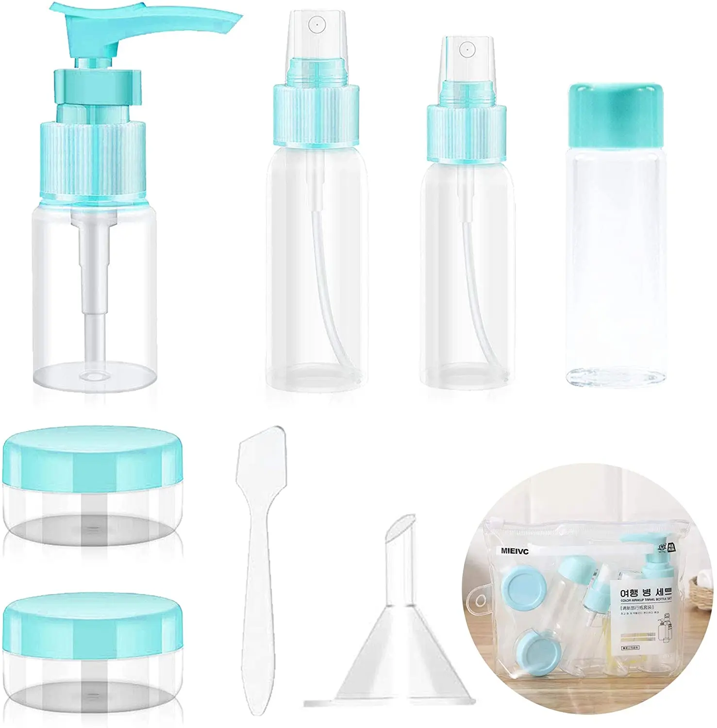 
8 Piece Blue Transparent Pressing Lotion Factory Direct Sales Hand Sanitizer Shampoo Shower Packaging Duck Mouth Travel Bottle 