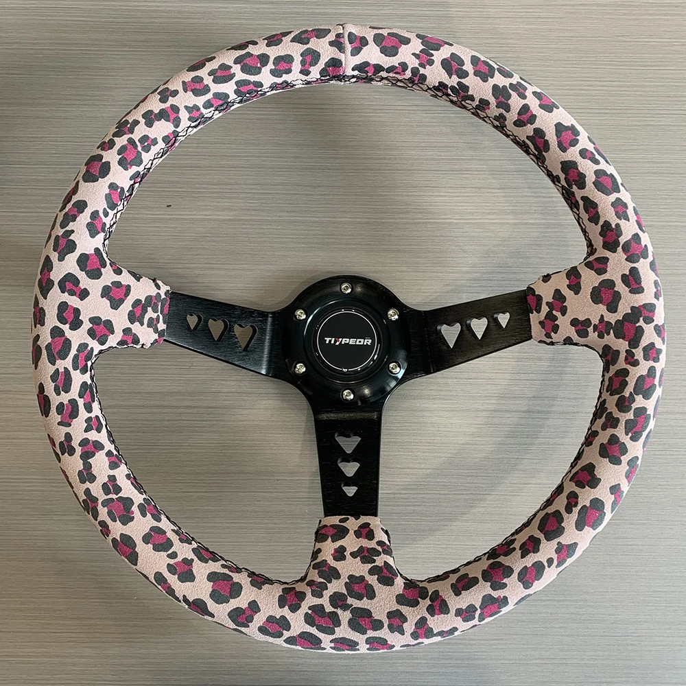 TIYPEOR custom leopard print heart-shaped bracket with suede sports modified car steering