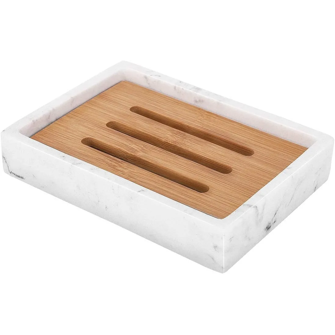 Custom Resin Soap Dish Bamboo Bar Holder Box Shower Kitchen Sink Double Layer Draining Resin Soap Dish