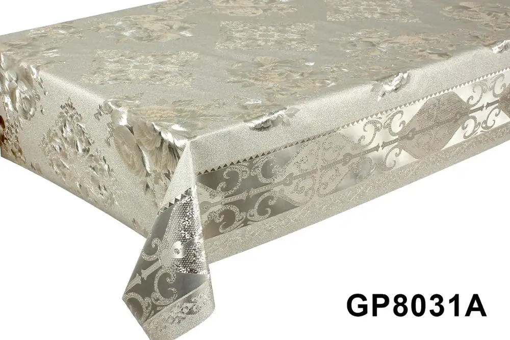 Yiwu Factory  high quality new 3D golden and silver embossed plastic table cloth for decoration
