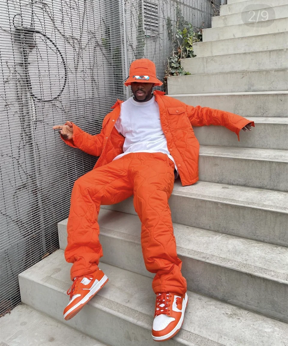 KY Street Wear Casual Puffer Jacket Men Custom Logo Puffer Pants Two Pieces Sets