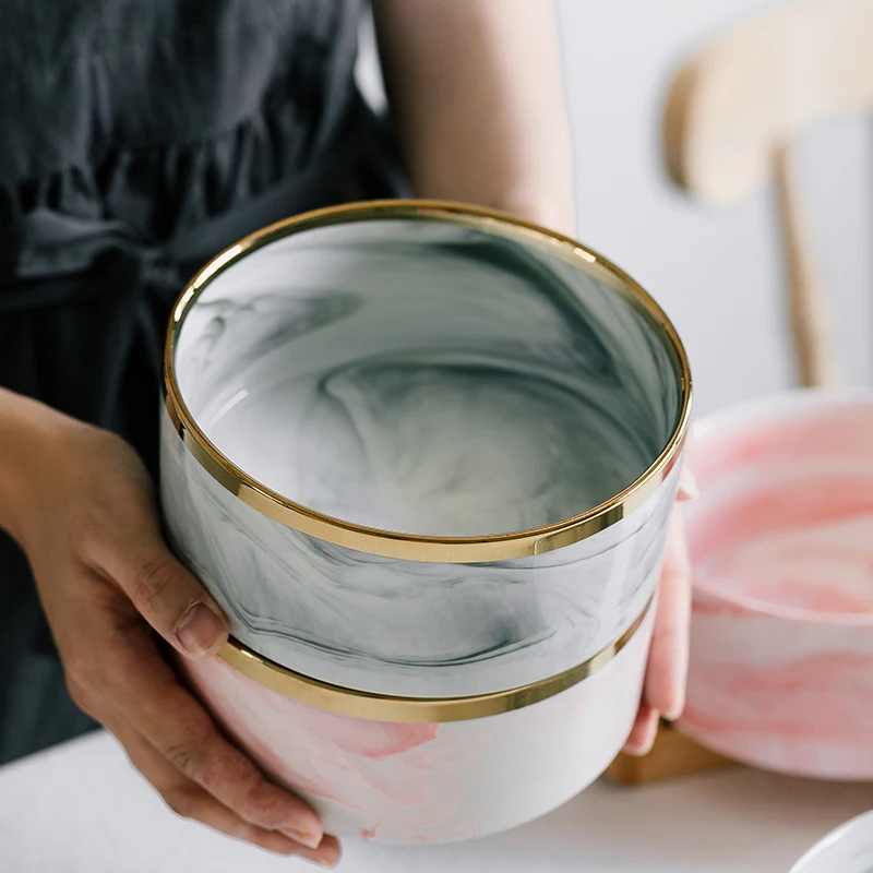 Jade-cer Wholesale Marbling Ceramic Pet Dog Cat Food And Water Bowl With Wooden Frame Stand