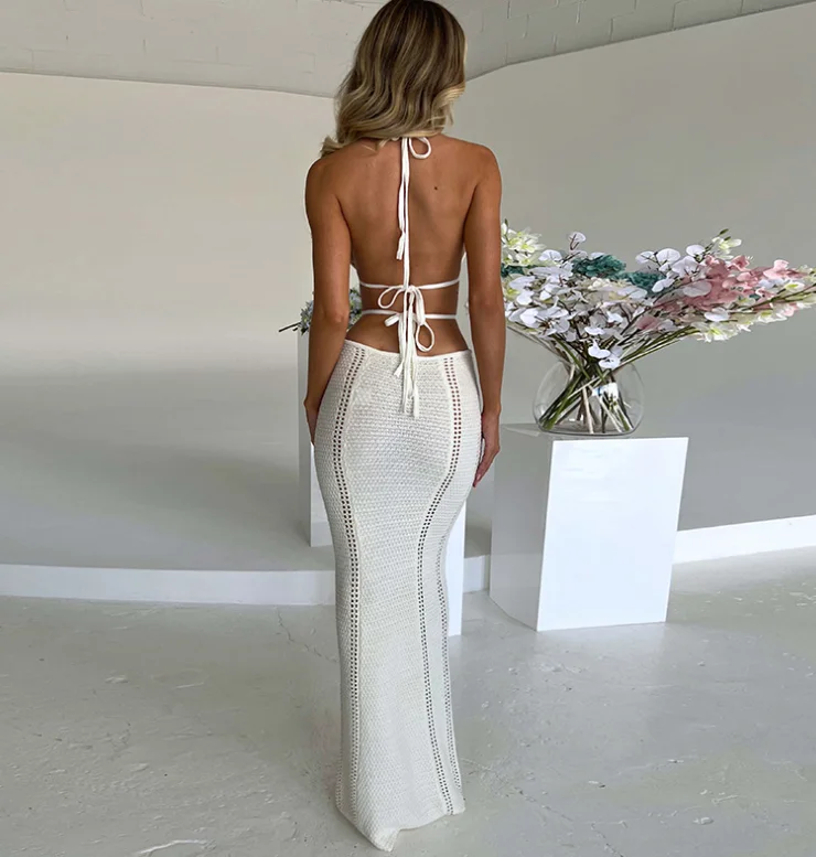 STOCK 6Colors Knitting Backless Summer Dress Women Bodycon Maxi Long Sexy Dress Casual Beach Dresses