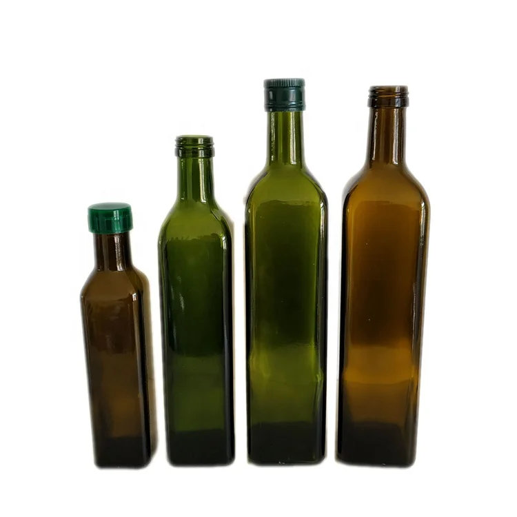 
Refillable Cooking 250ml 500ml 750ml 1000ml Square Shape Dark Green Glass Olive Oil Bottle with Aluminum Cap Cheap Price 