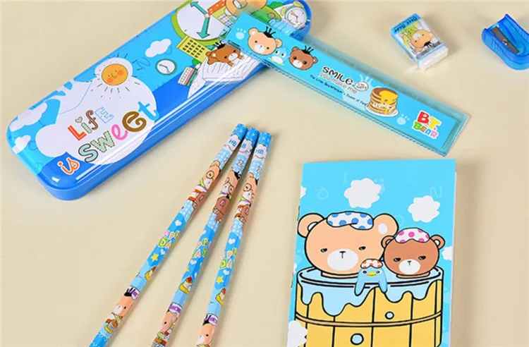 Cute School Stationery Supplies Kids School Students Notebook Eraser Ruler Pencil Sharpener Cartoon Stationery Gift Set