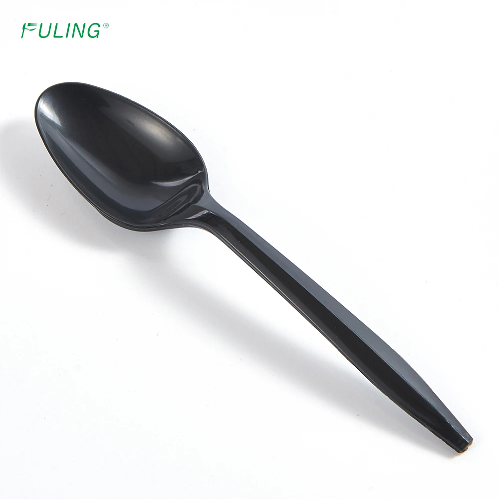 FULING customizable restaurant takeaway teaspoon black disposable wrapped plastic spoon