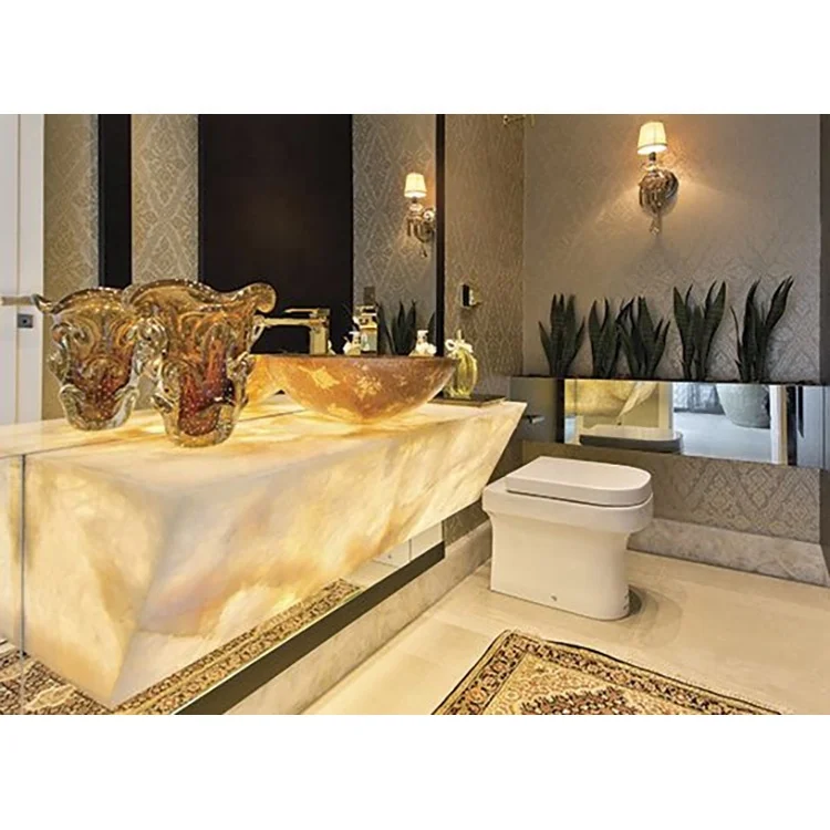 LED lighted translucent stone bathroom white backlit onyx vanity top sink