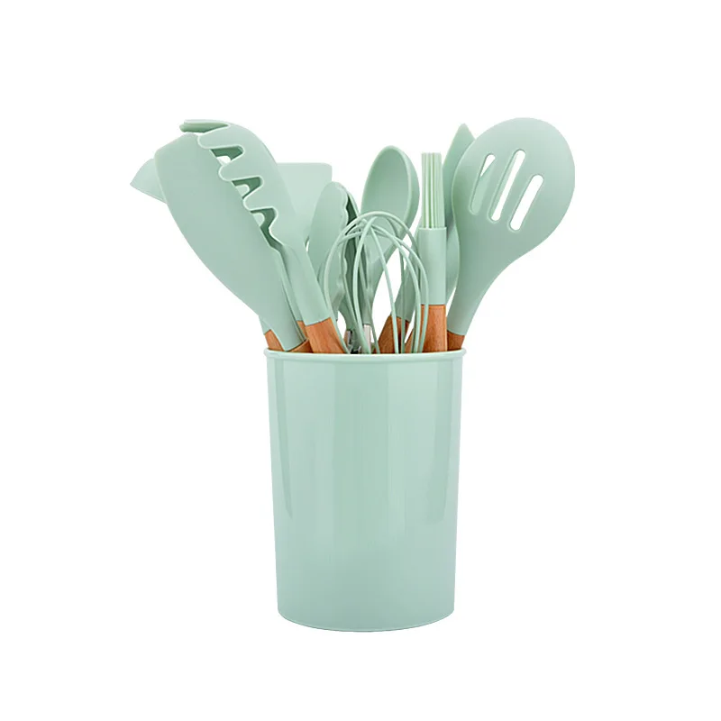 Wholesale high quality 11pcs Silicone kitchen utensil set with wooden handle Cooking Tool Set