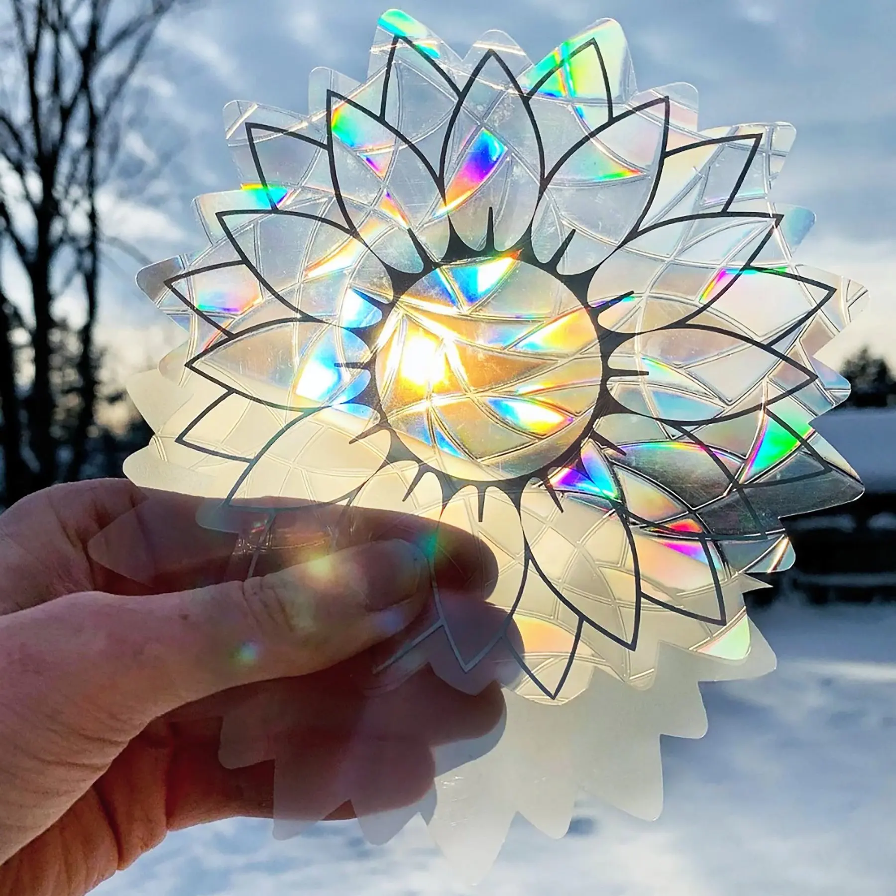 custom 3d holographic stickers window lotus suncatcher glass sticker